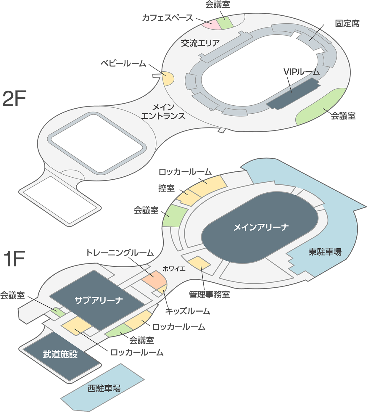 あなぶきアリーナ香川 1階、2階全体図